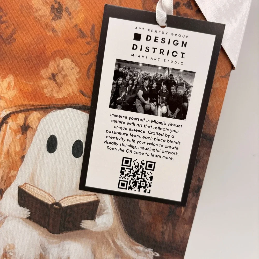 Design District Ghost Reading Book with Black Cat Canvas Art Hand Embellished